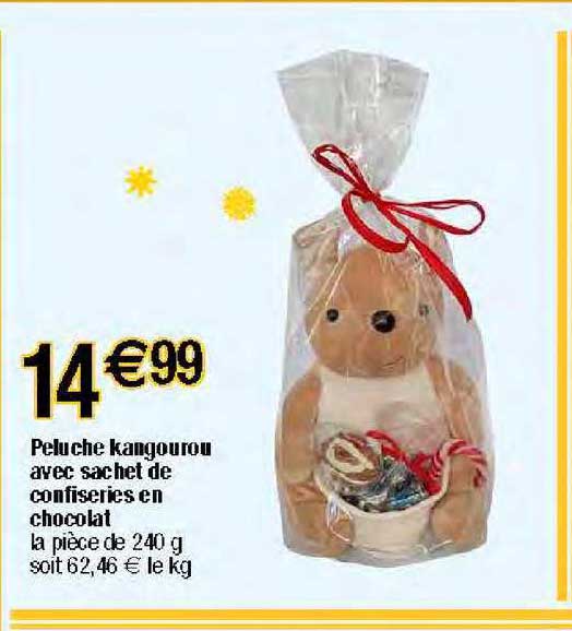 peluche kangourou avec sachet de confiseries en chocolat