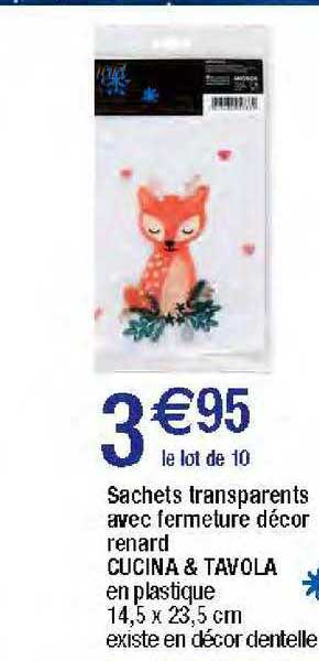 sachets transparents avec fermeture décor renard cucina & tavola
