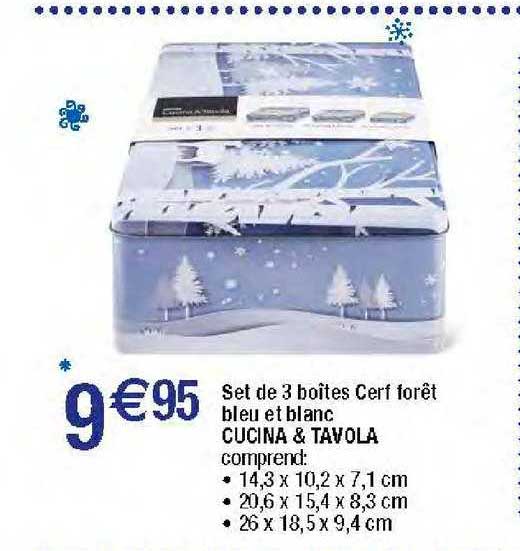 set de 3 boîtes cerf forêt bleu et blanc cucina & tavola