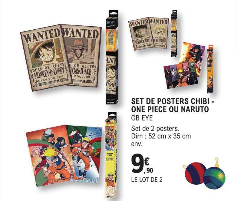 set de posters chibi - one piece ou naruto - gb eye