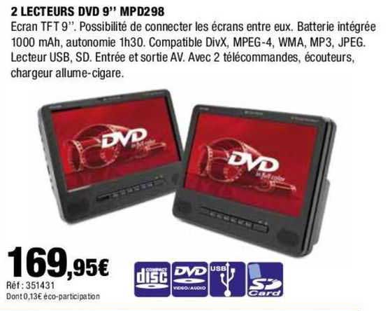 2 lecteurs dvd 9" mpd298
