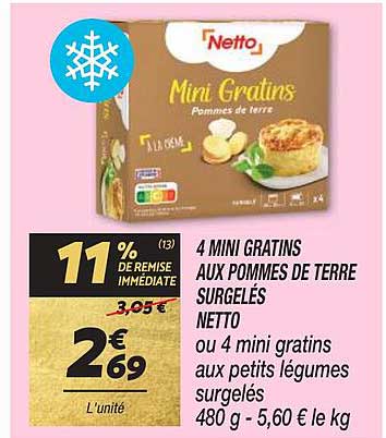 4 mini gratins aux pommes de terre surgelés netto
