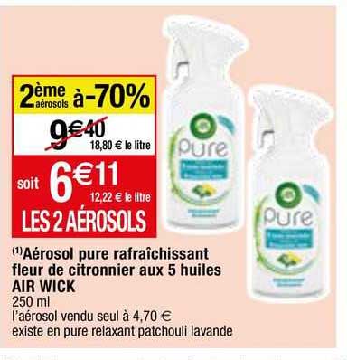 aérosol pure rafraîchissant fleur de citronnier aux 5 huiles air wick
