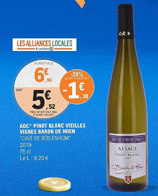 aoc pinot blanc blanc vieilles vignes baron de hoen cave de beblenheim