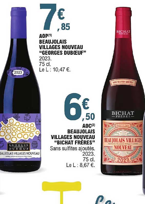 aop beaujolais villages nouveau "georges dubœuf", aoc beaujolais villages nouveau "bichat frères"