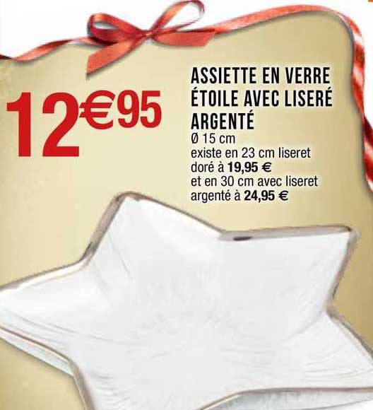 assiette en verre étoile avec liseré argenté