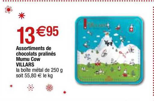 assortiments de chocolats pralinés mumu cow villars