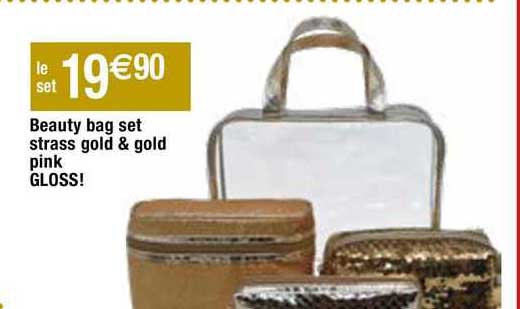 beauty bag set strass gold & gold pink gloss!