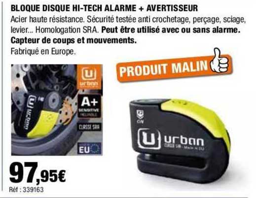 bloque disque hi-tech alarme + avertisseur