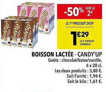 boisson lactée - candy'up -50% sur le 2e
