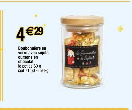 Bonbonnière En Verre Avec Sujets Oursons En Chocolat