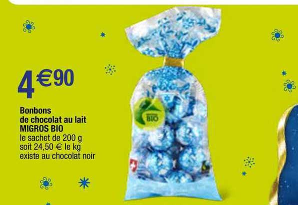 bonbons de chocolat au lait migros bio
