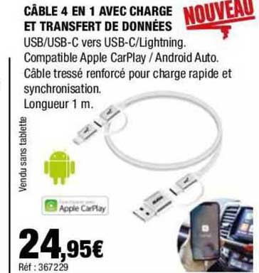 câble 4 en 1 avec charge et transfert de données