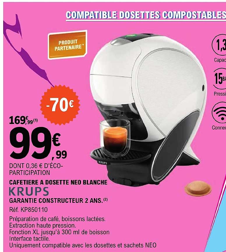 Cafetière à Dosette Neo Blanche Krups