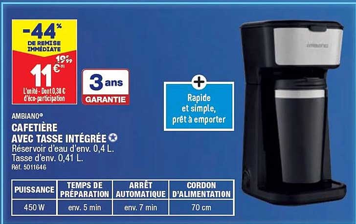 cafetière avec tasse intégrée ambiano