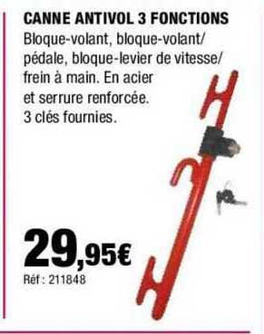 canne antivol 3 fonctions