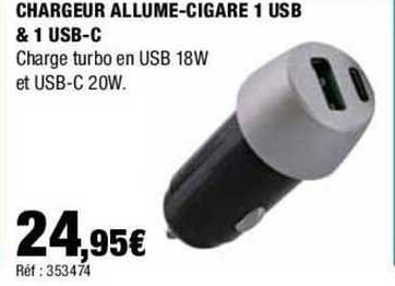 chargeur allume-cigare 1 usb & 1 usb-c