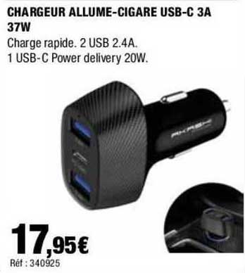 chargeur allume-cigare usb-c 3a 37w