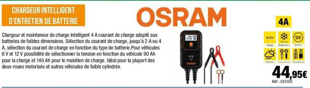 chargeur intelligent d'entretien de batterie osram