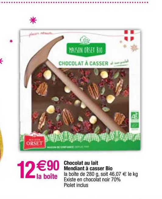 chocolat au lait mendiant à casser bio