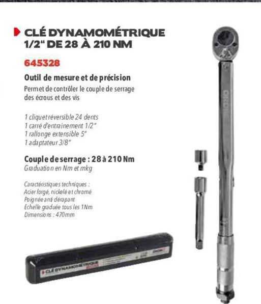 clé dynamométrique 1/2" de 28 à 210 nm