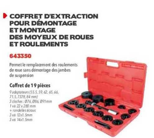 coffret d'extraction pour démontage et montage des moyeux de roues et roulements