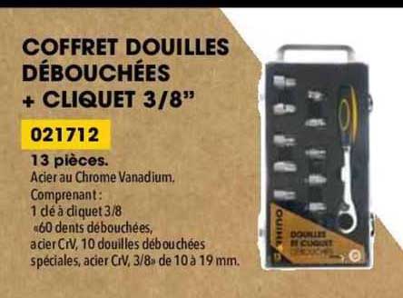 coffret douilles débouchées + cliquet 3/8"