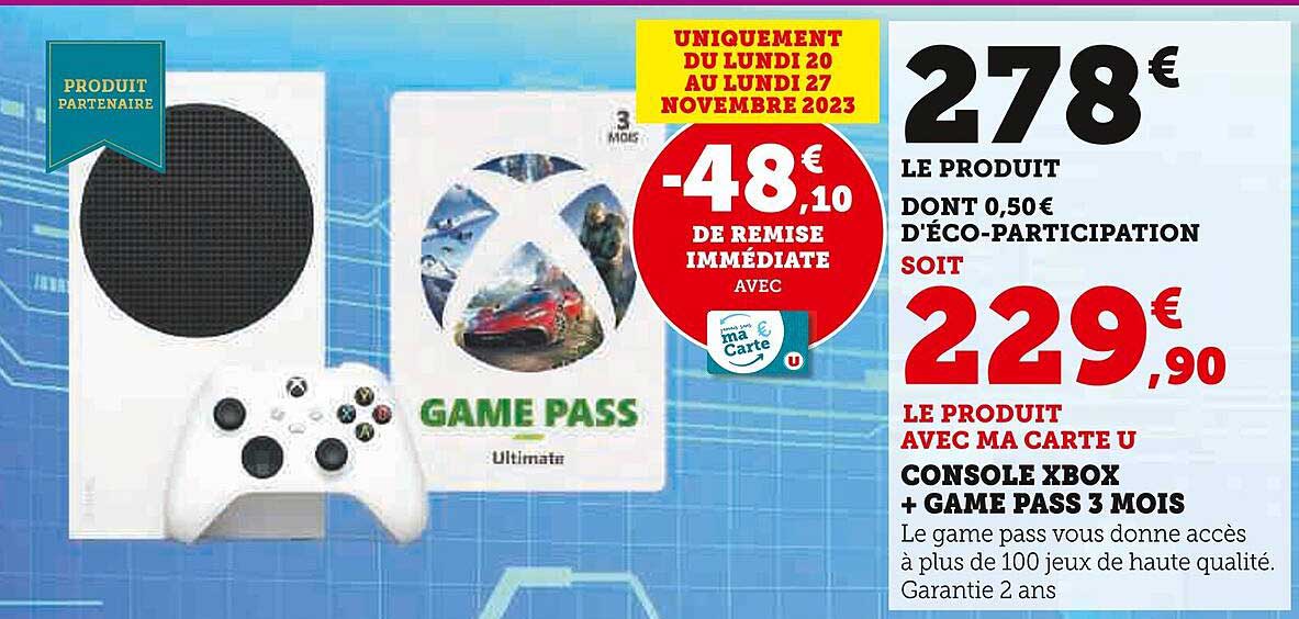 console xbox + game pass 3 mois