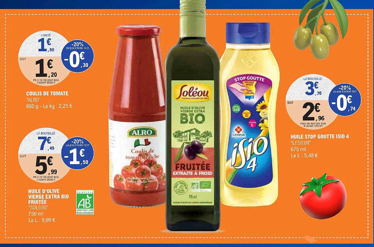 coulis de tomate ou huile d'olive vierge extra bio fruitée ou huile stop goute isio 4