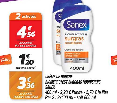 crème de douche biomeprotect surgras nourishing sanex