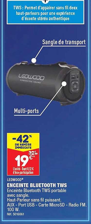 enceinte bluetooth tws ledwood