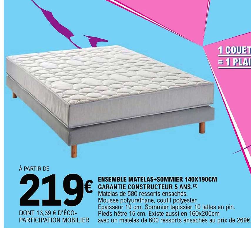 ensemble matelas+sommier 140x190cm