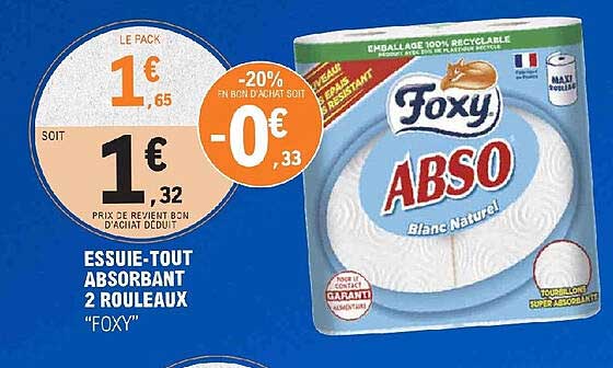 essuie-tout absorbant 2 rouleaux foxy