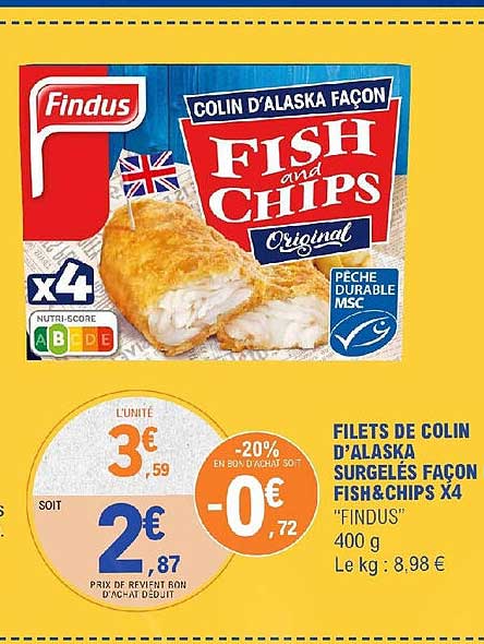 filets de colin d'alaska surgelés façon fish&chips x4 findus