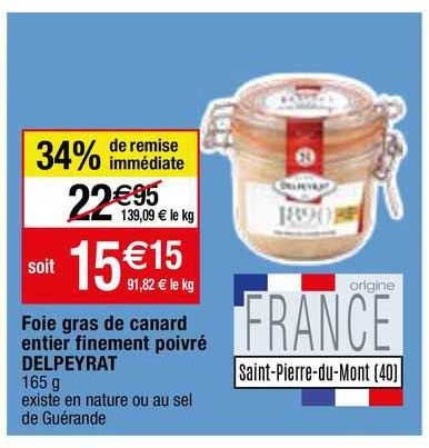 foie gras de canard entier finement poivré delpeyrat