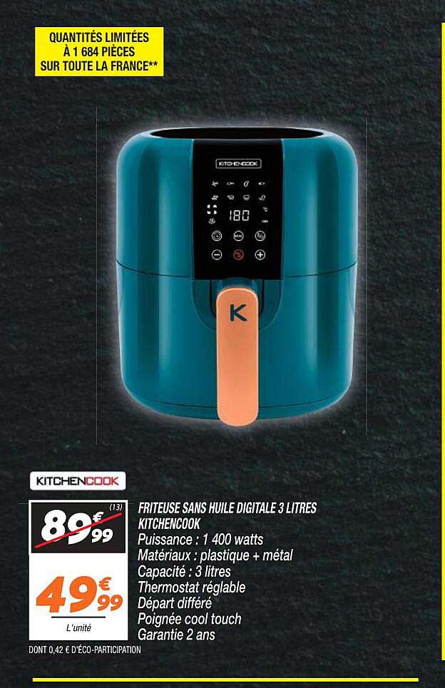 friteuse sans huile digitale 3 litres kitchencook