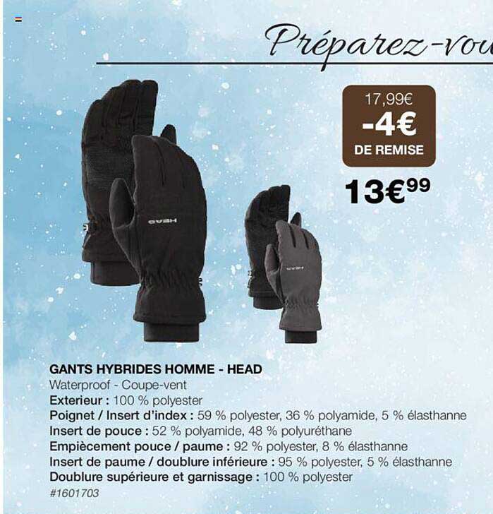 gants hybrides  homme - head