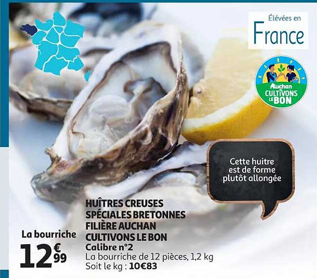 huîtres creuses spéciales bretonnes  filière auchan cultivons le bon