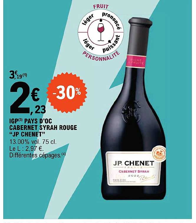 igp pays d'oc cabernet syrah rouge jp chenet