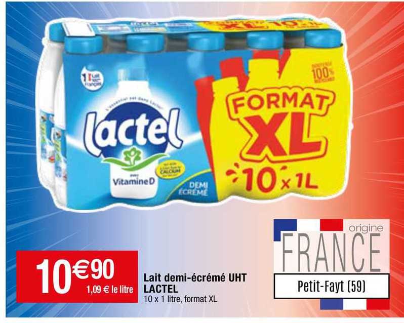 lait demi-écrémé uht lactel