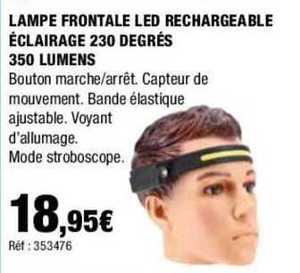 lampe frontale led rechargeable éclairage 230 degrés 350 lumens