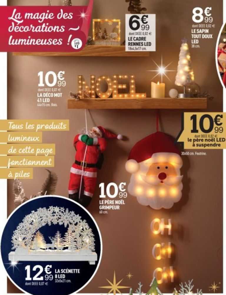 le cadre rennes led, le père noël grimpeur, le sapin tout doux led, le père noël led à suspendre