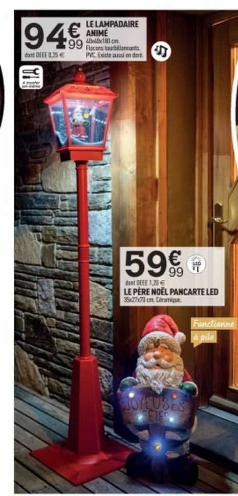 le lampadaire animé, le père noël pancarte led