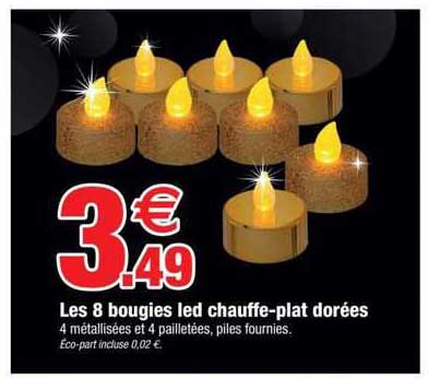 les 8 bougies led chauffe-plat dorées