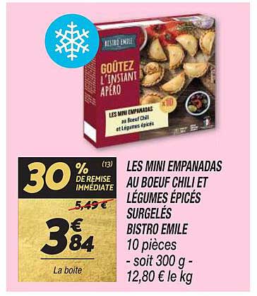 les mini empanadas au bœuf chili et légumes épicés surgelés bistro emile