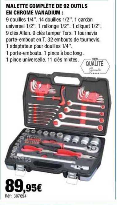 malette complète de 92 outils en chrome vanadium