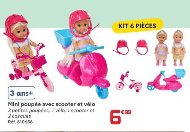 mini poupée avec scotter et vélo