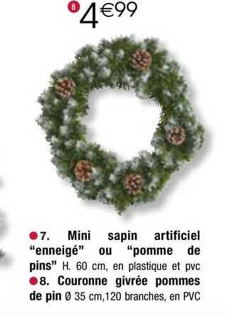 mini sapin artificiel "enneigé" ou "pomme de pins" couronne givrée pommes de pin
