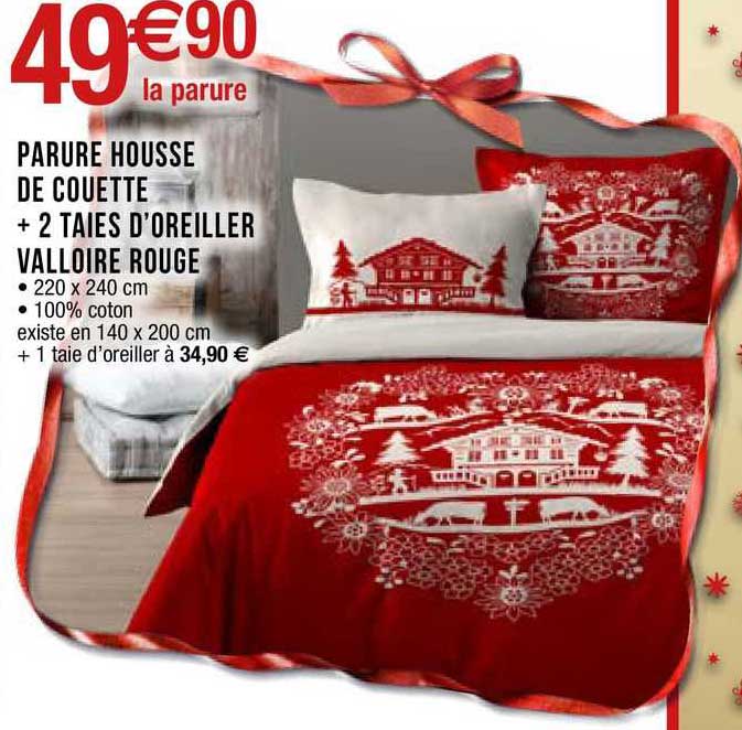 parure housse de couette + 2 taies d'oreiller valloire rouge