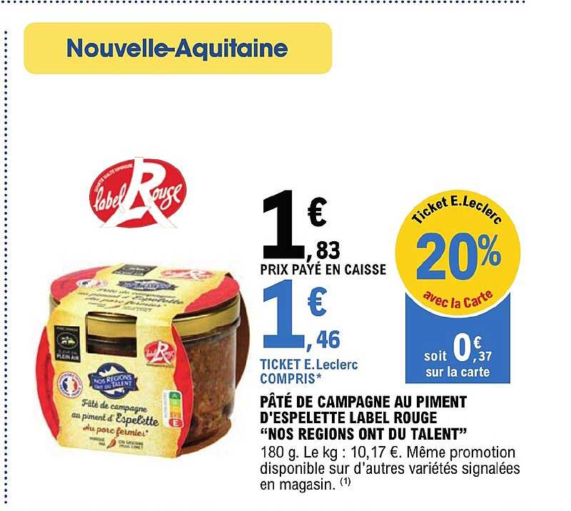 pâté de campagne au piment d'espelette label rouge "nos régions ont du talent"